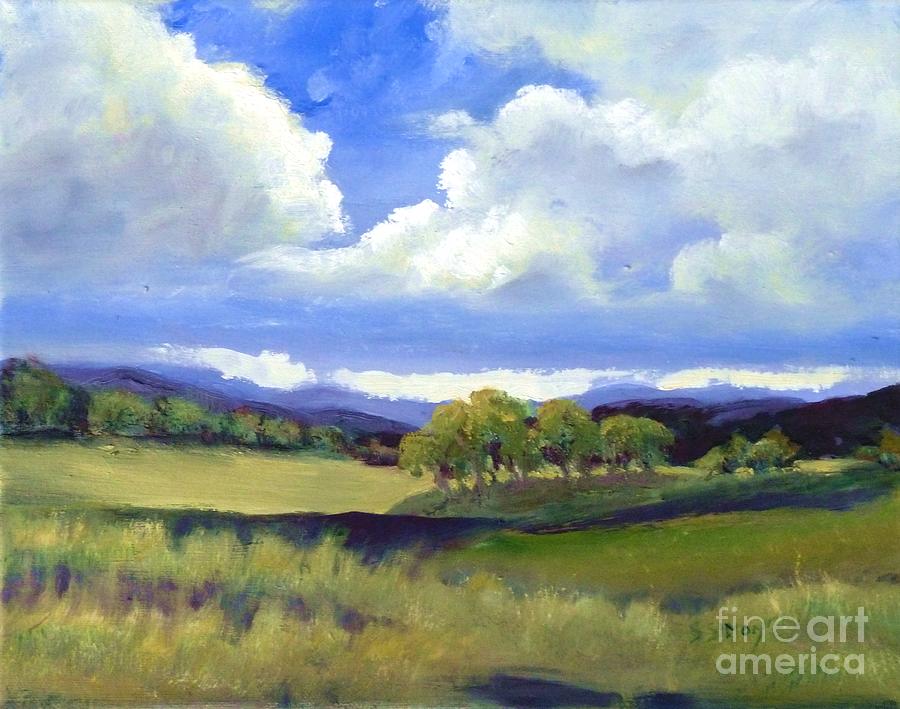 Field In Spring Painting by Sally Simon