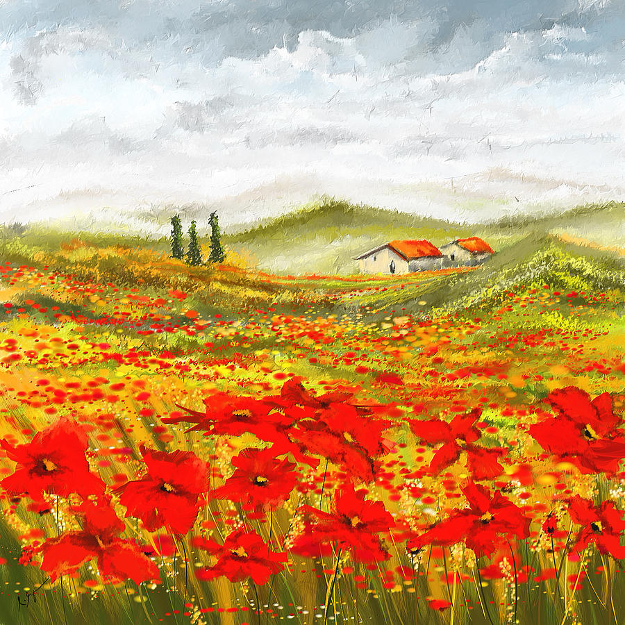 Field Of Dreams - Poppy Field Paintings Painting by Lourry Legarde