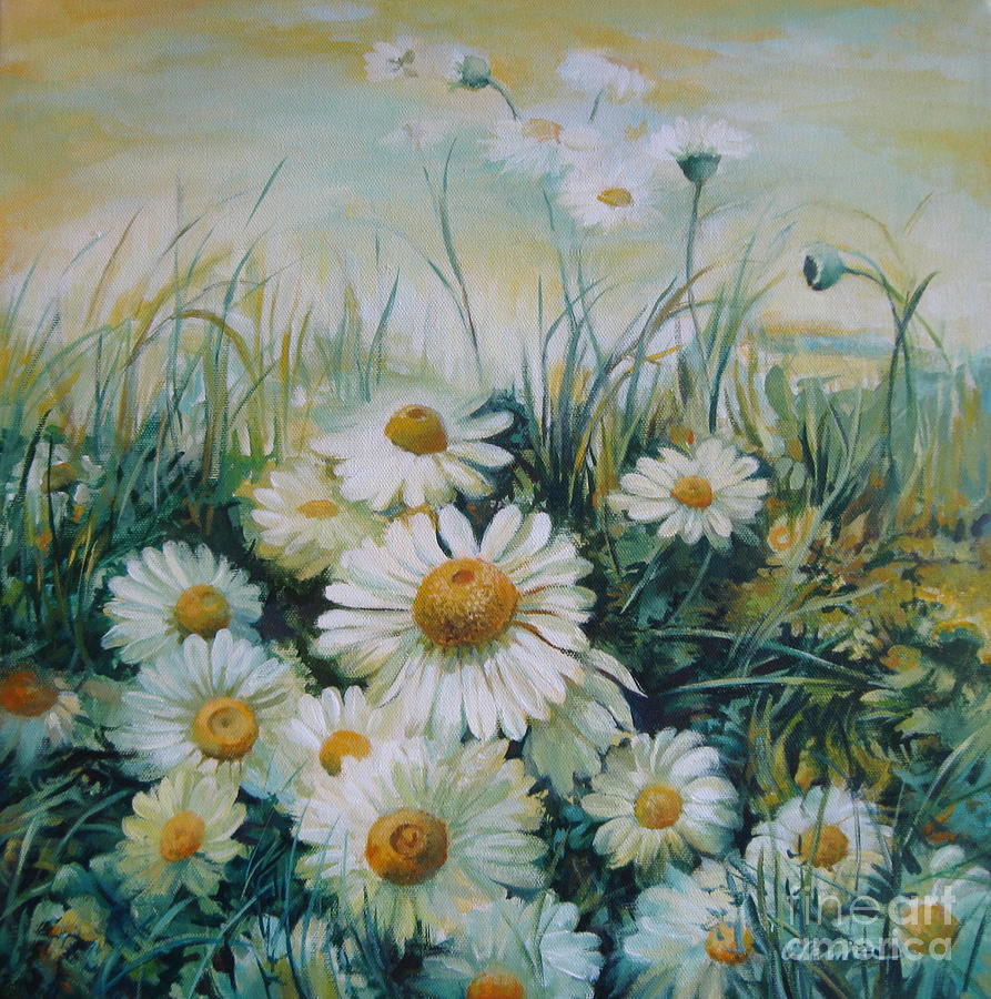 Daisy Painting - Field of flowers by Elena Oleniuc