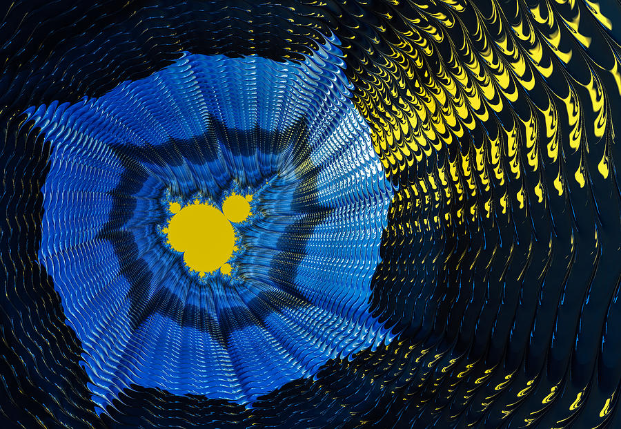 Abstract Photograph - Field of force - yellow blue and black abstract fractal art by Matthias Hauser