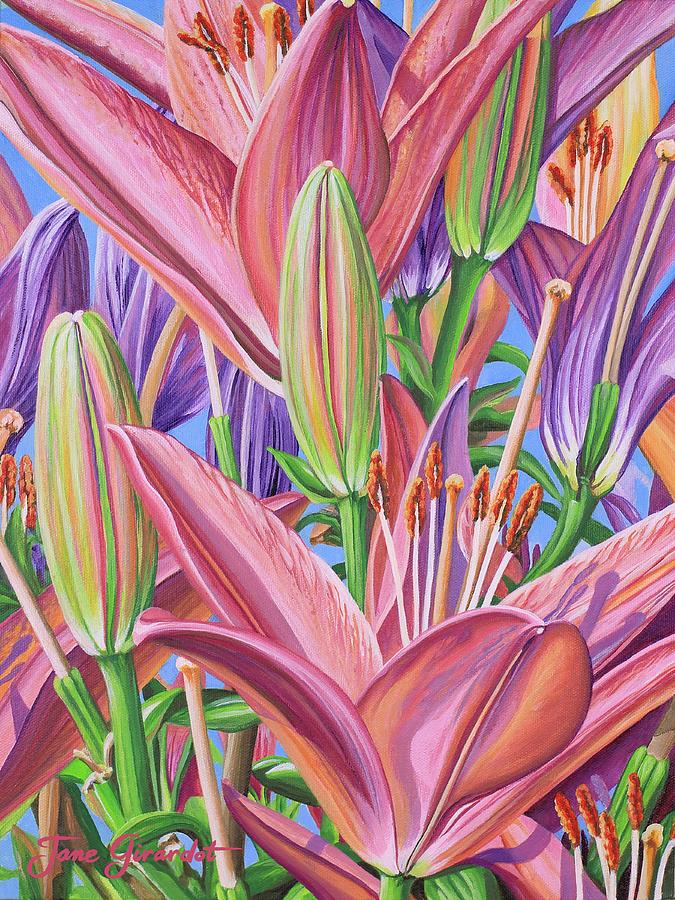 Field Of Lilies Painting by Jane Girardot