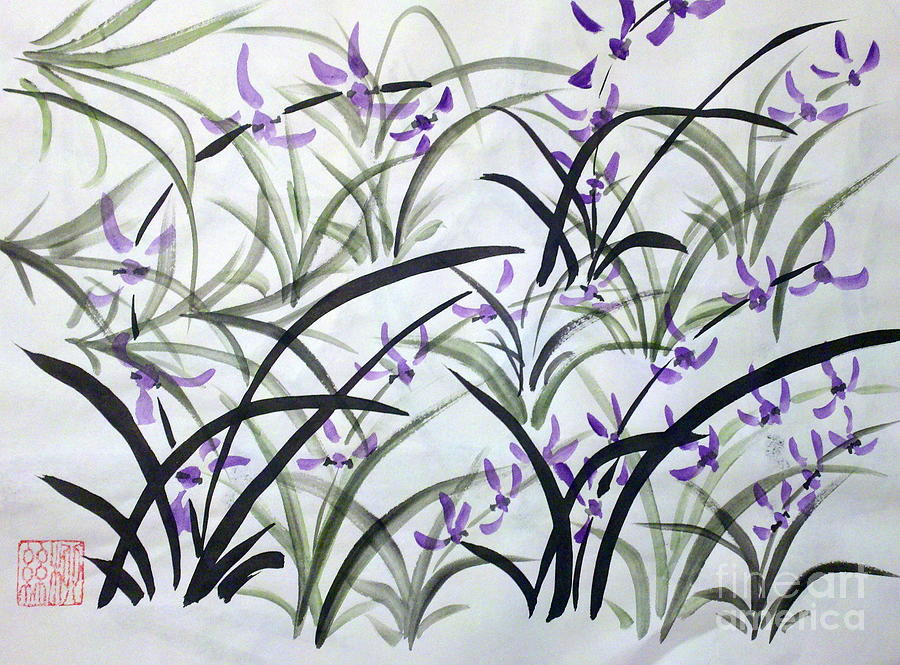 Field of orchids Painting by Margaret Welsh Willowsilk