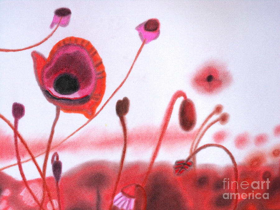Field Of Red Poppies Pastel by Christine Perry