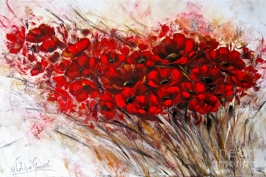 Field Of Red Poppies Painting By Nikolina Gorisek