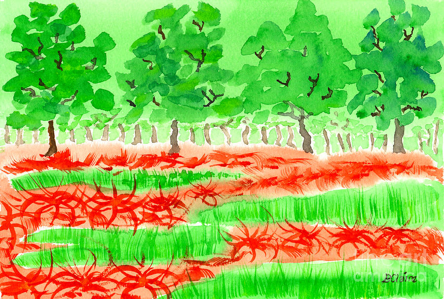 Field of Red Spider Lilies Painting by Beverly Claire Kaiya
