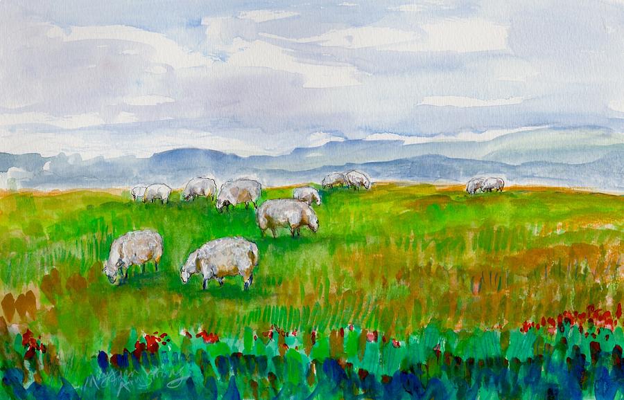 Field of Sheep Painting by Mary Armstrong