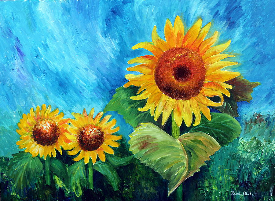 Sunflower Painting - Field of Sunflowers by Rachel Alhadeff