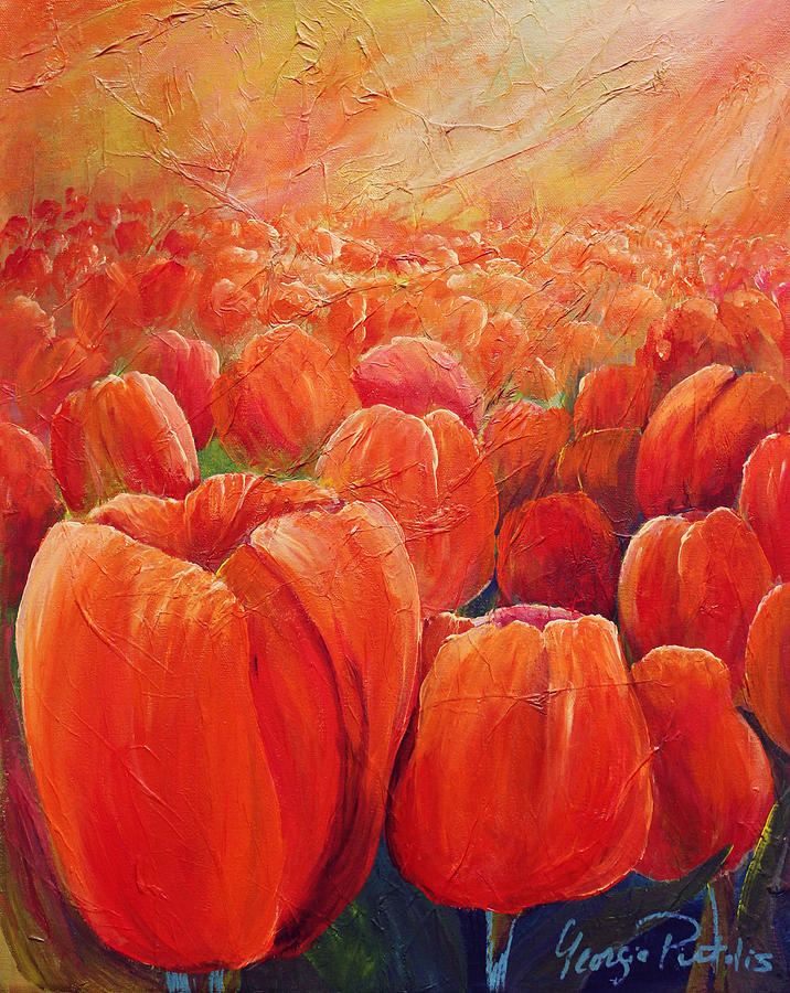 Field of tulips Painting by Georgia Pistolis