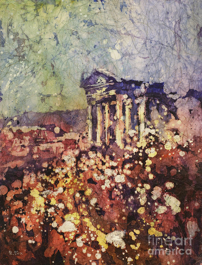 Fields of Flower- And Roman Temple Painting by Ryan Fox