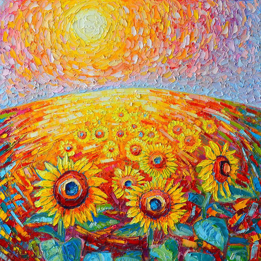 Fields Of Gold Abstract Landscape With Sunflowers In Sunrise By