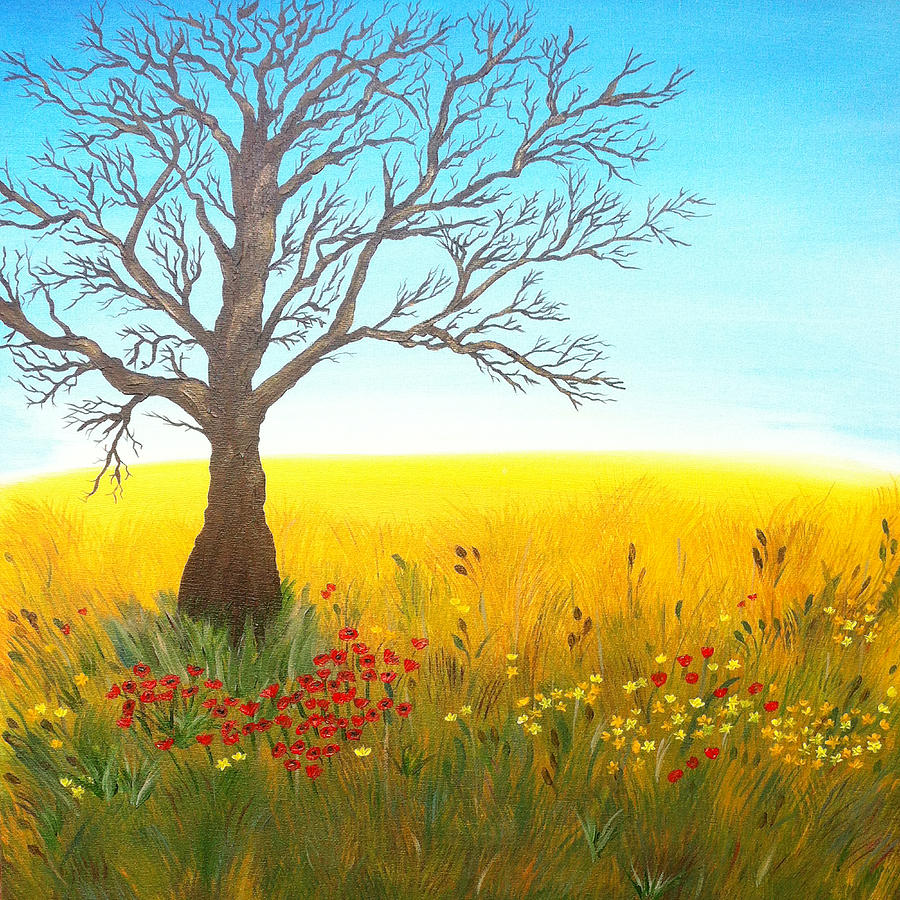 Poppy Painting - Fields of Gold by Faye Giblin