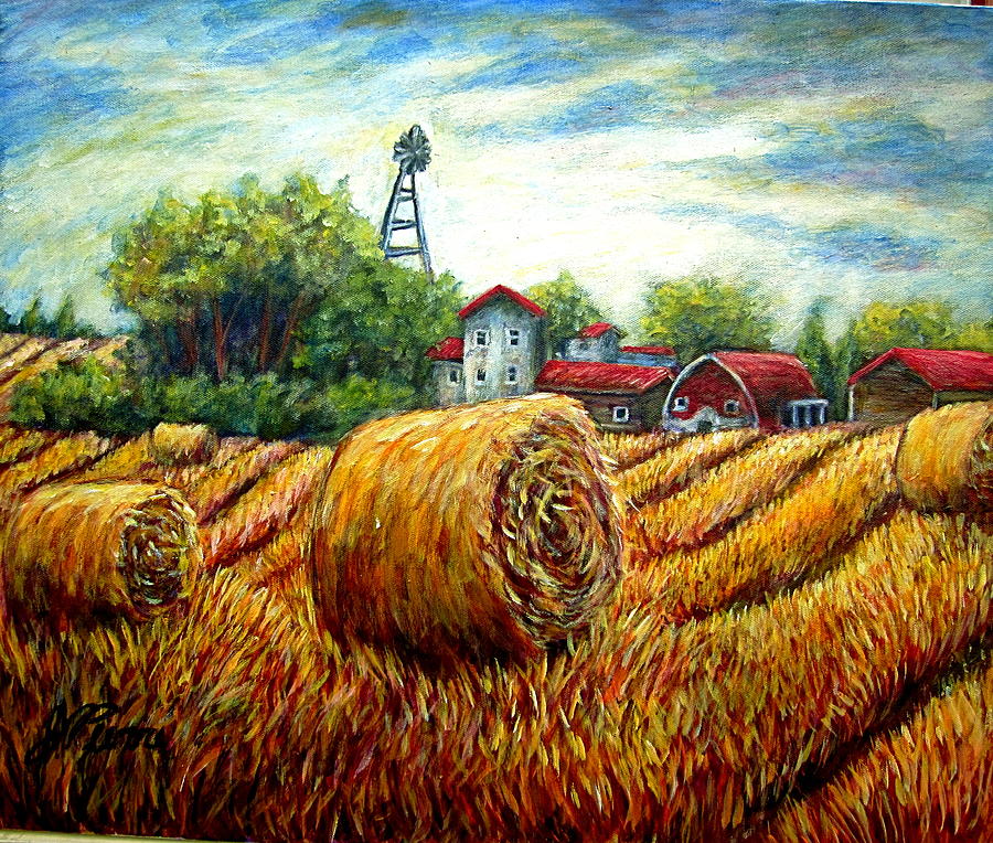 Landscape Painting - Fields of Hay by Sebastian Pierre Landscape Painting - Fields of Hay by Sebastian Pierre