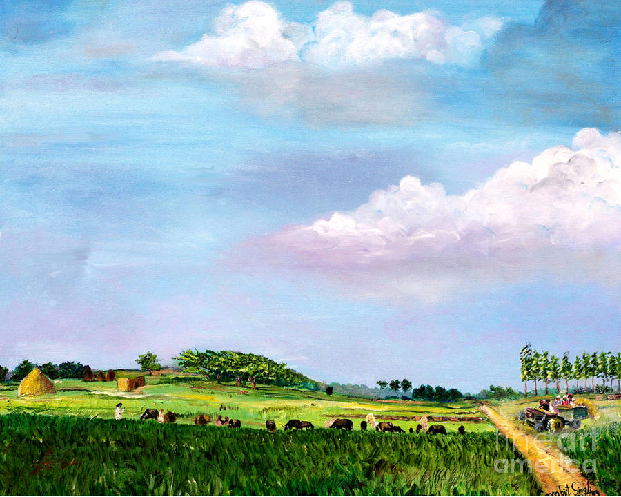 Fields Painting by Sarabjit Singh