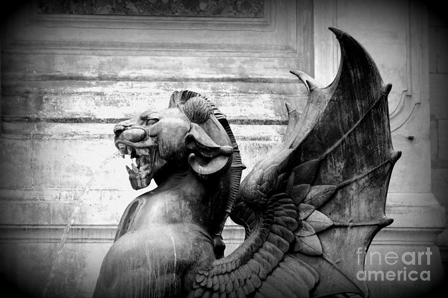 Fierce Paris Dragon - Black and White Photograph by Carol Groenen