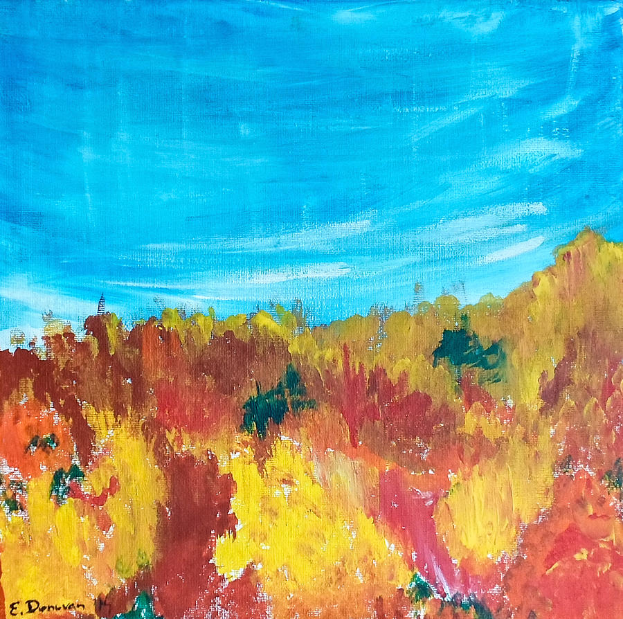 Fall Leaves Painting - Fiery Fall in the Hills by Eliza Donovan