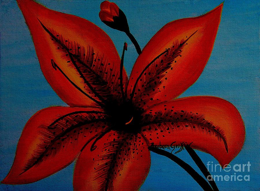Fiery Lily on Blue Background Painting by Barbara A Griffin