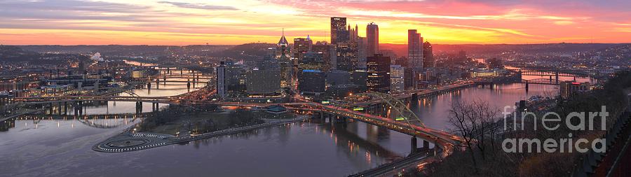 Pittsburgh Photograph - Fiery Morning Skies Over Pittsburgh by Adam Jewell