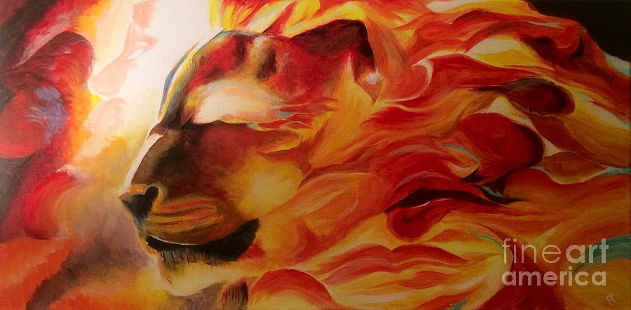 Lion Painting - Fiery Passion by Angela Chen