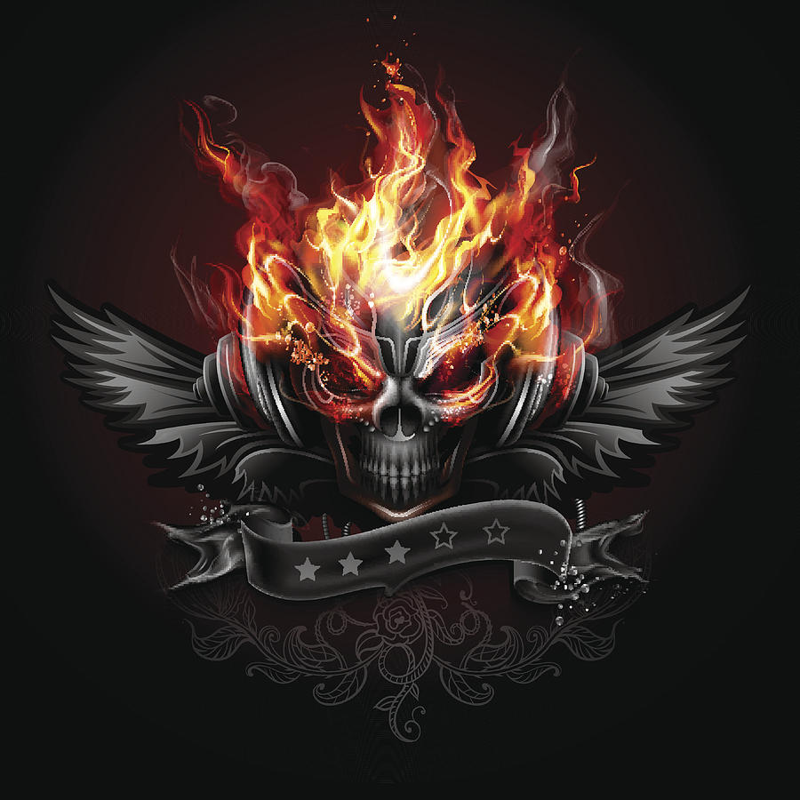 Fiery skull emblem Drawing by Adelevin