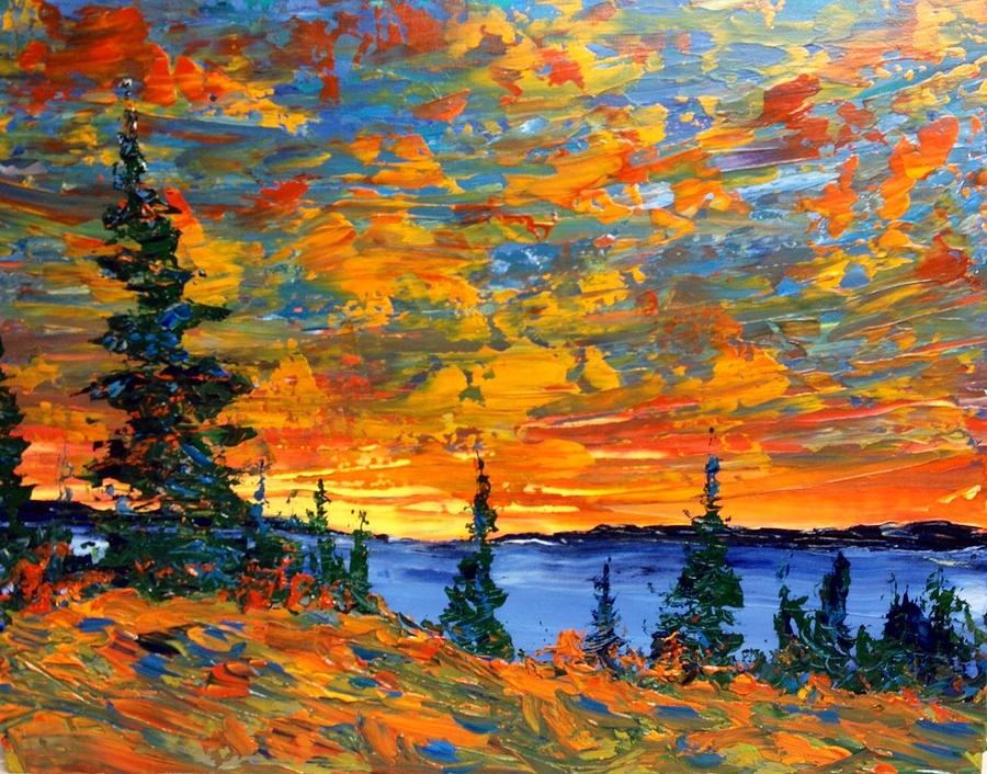 Fiery Sky Lake of the Woods Painting by Desmond Raymond