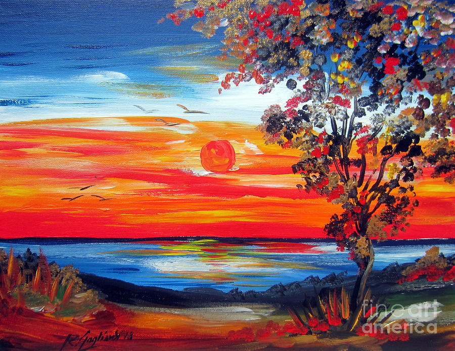 Fiery Sunset by the Indian Ocean Painting by Roberto Gagliardi