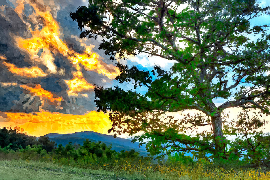 Fiery Sunset in the Blue Ridge II Painting by Dan Carmichael