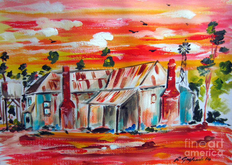 Fiery Sunset in the outback Australia Painting by Roberto Gagliardi