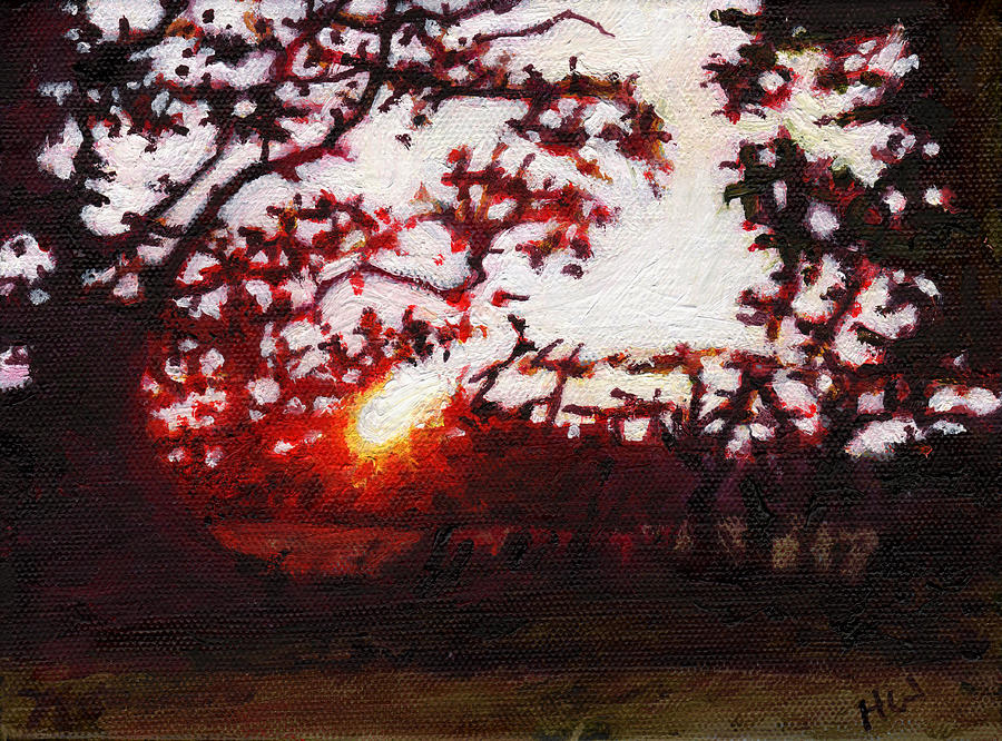 Fiery Painting - Fiery sunset miniature by Helen White Fiery Painting - Fiery sunset miniature by Helen White