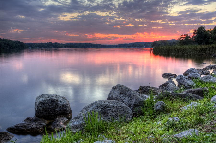 Fiery Sunset on the Lake Photograph by David Dufresne
