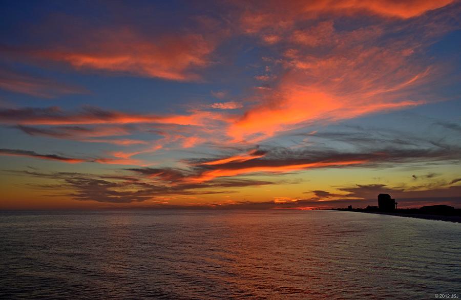 Fiery Twilight Swirls from Navarre Beach Pier Photograph by Jeff at JSJ Photography