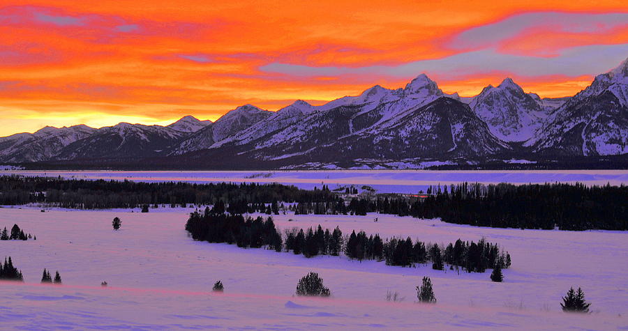 Grand Teton National Park Photograph - Fiery Winter Sunset by Stephen Vecchiotti
