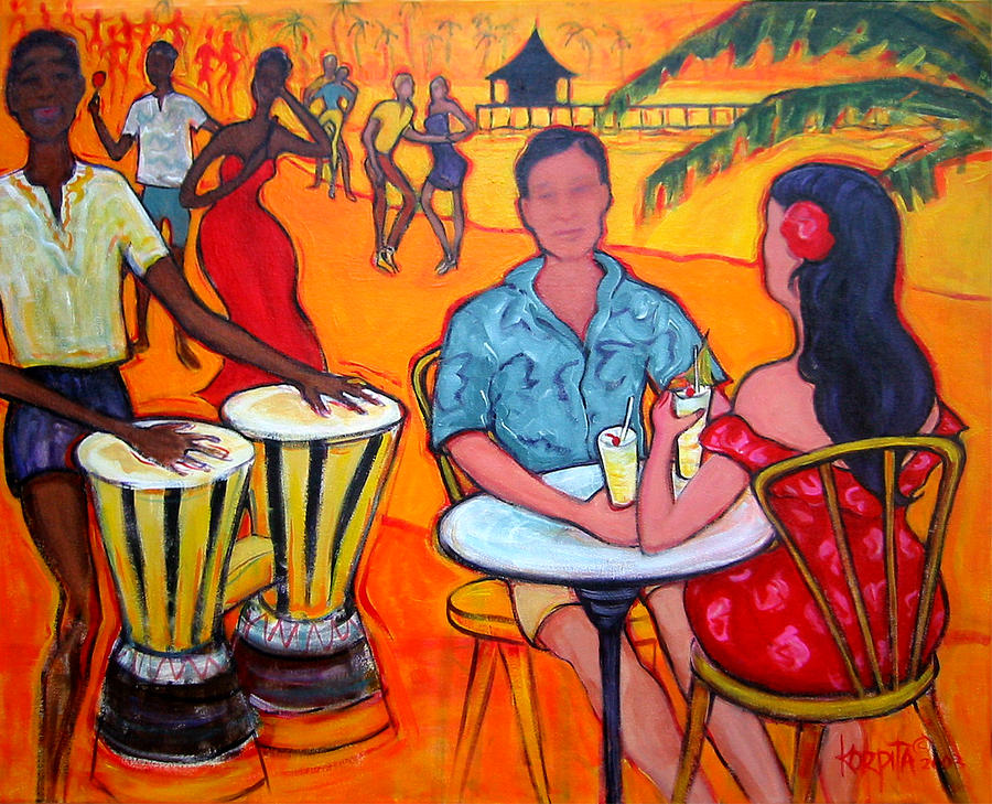 Fiesta at the Beach Painting by Rebecca Korpita