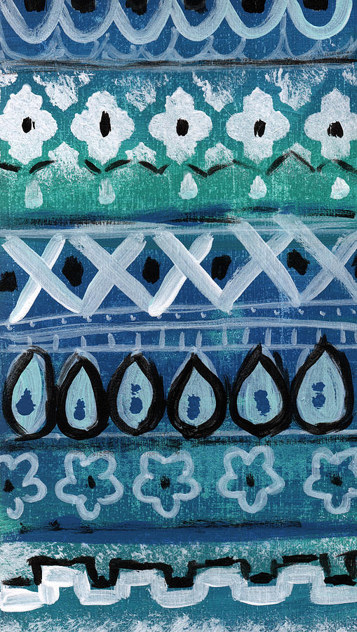 Fiesta In Blue- Colorful Pattern Painting Mixed Media