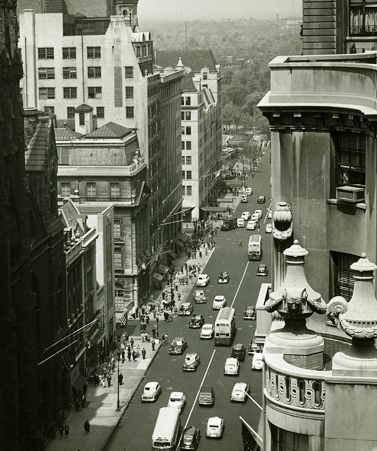 Fifth Avenue, New York City, (B&W), (High angle view) Photograph by George Marks