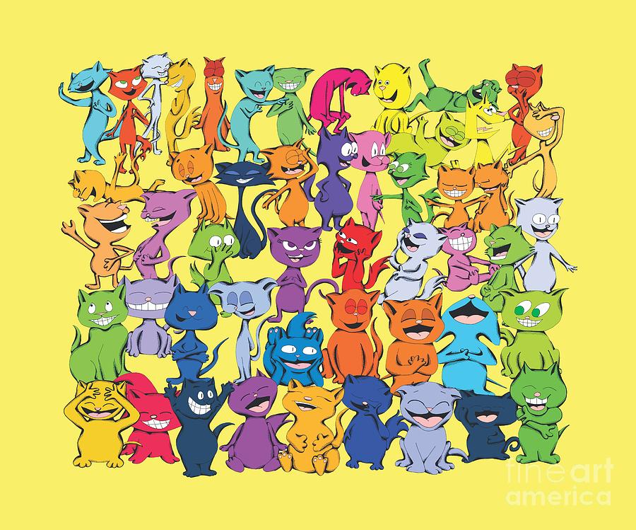 Fifty Happy Cats in Toy Colors Digital Art by Pet Serrano