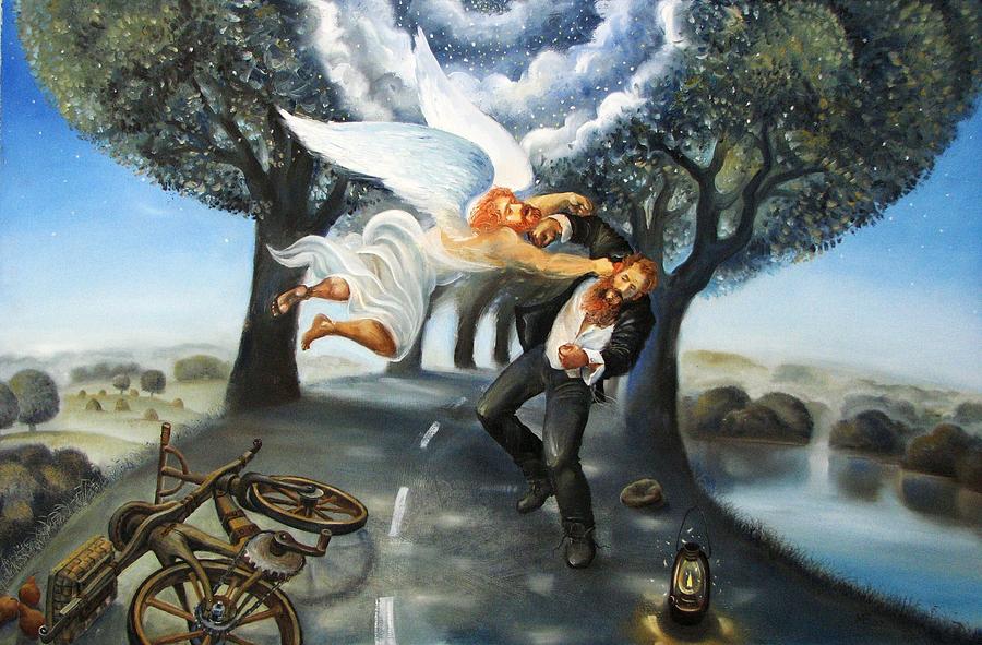 Fight Jacob with Angel  Painting by Mikhail Zarovny