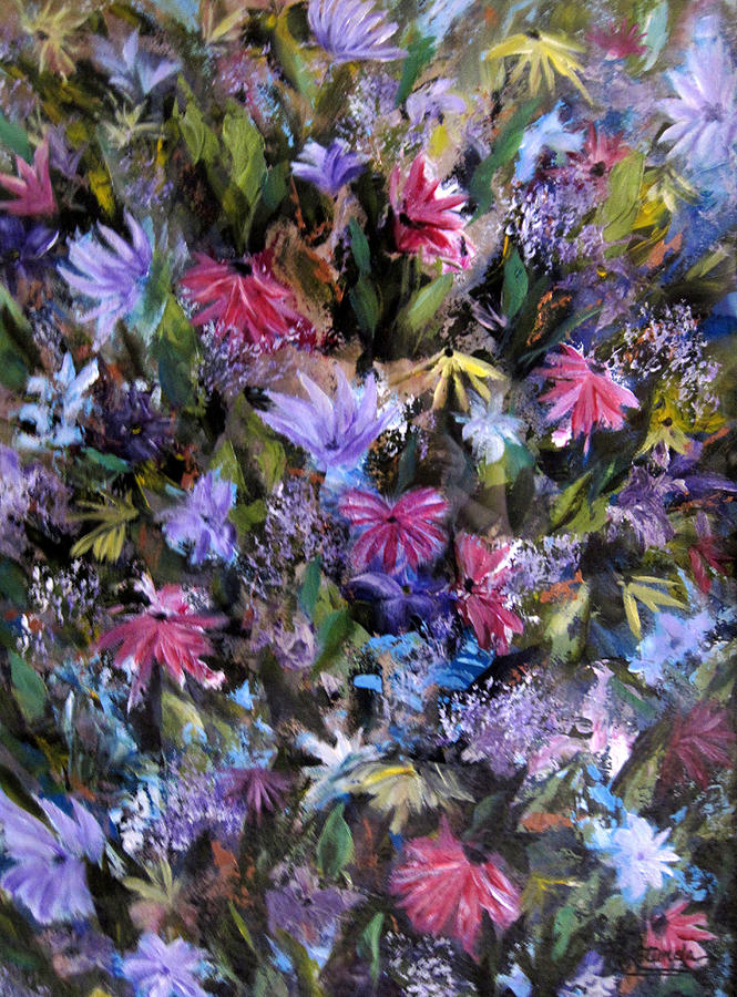Fighting for Space lll Flowerpatch Series Painting by Roberta Rotunda