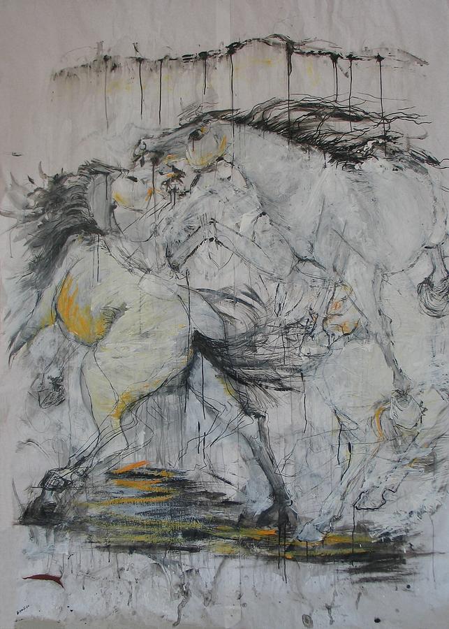 Horse Painting - Fighting Horses by Elizabeth Parashis