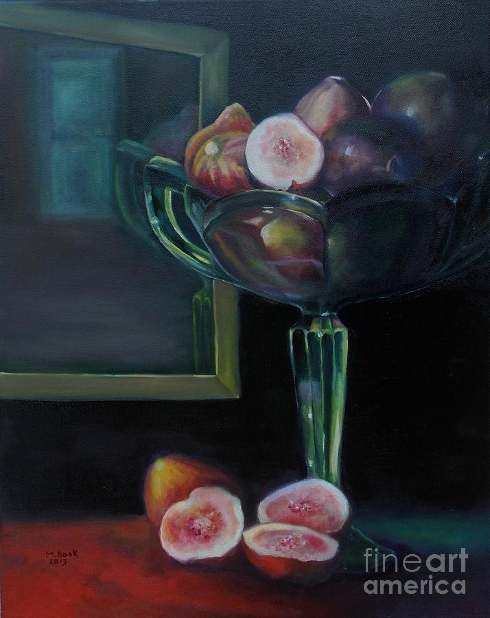 Still Life Painting - Figs in Green Glass Dish by Marlene Book