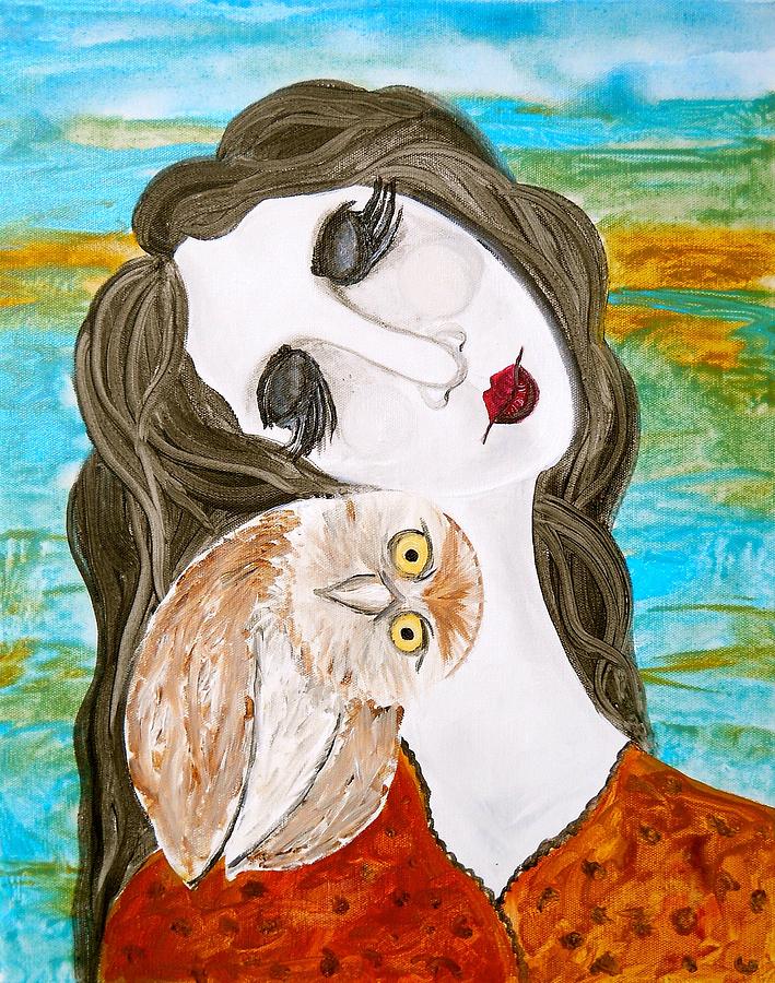 Nursery Decor Painting - Figure and Owl Painting - Wise Beyond My Years by Laura Carter