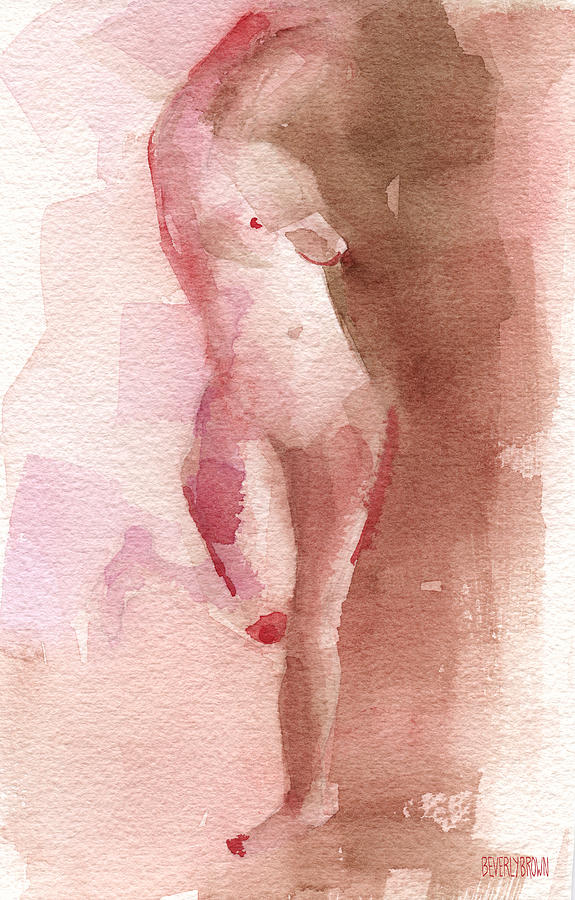 Nude Painting - Figure Red Brown Magenta Watercolor Painting by Beverly Brown