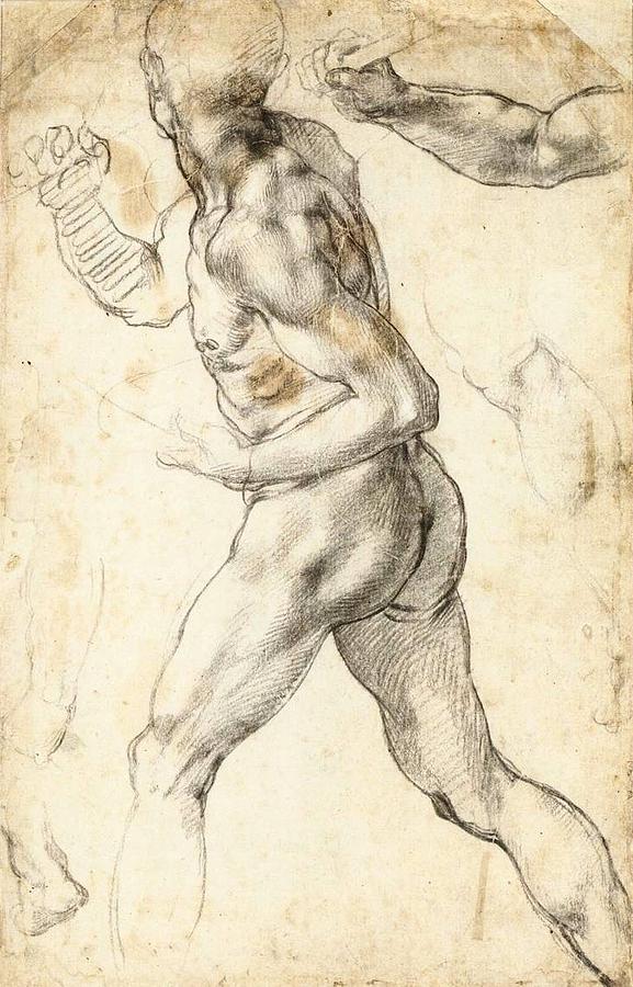 Michelangelo Painting - Figure Study of a running man by Michelangelo Buonarroti