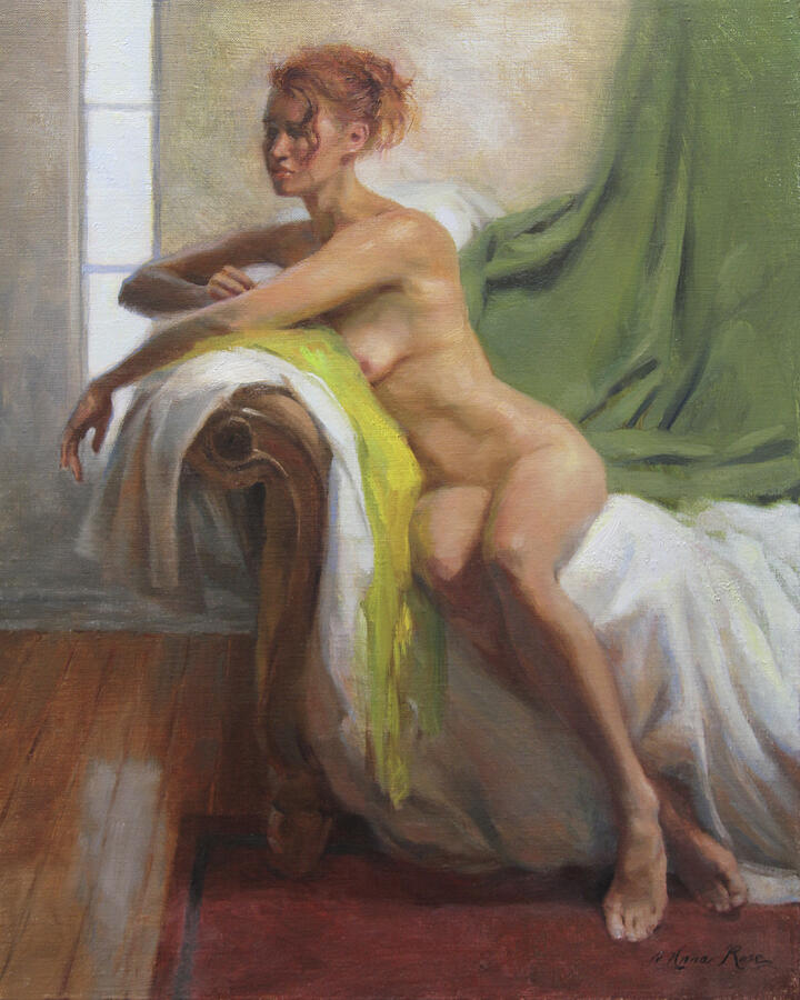 Nude Painting - Figure with Chartreuse Scarf by Anna Rose Bain Nude Painting - Figure with Chartreuse Scarf by Anna Rose Bain