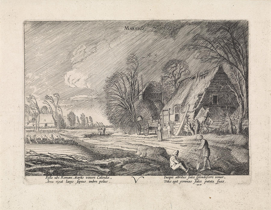 Landscape Drawing - Figures At A Farm In The Rain March, Jan Van De Velde II by Jan Van De Velde (ii)
