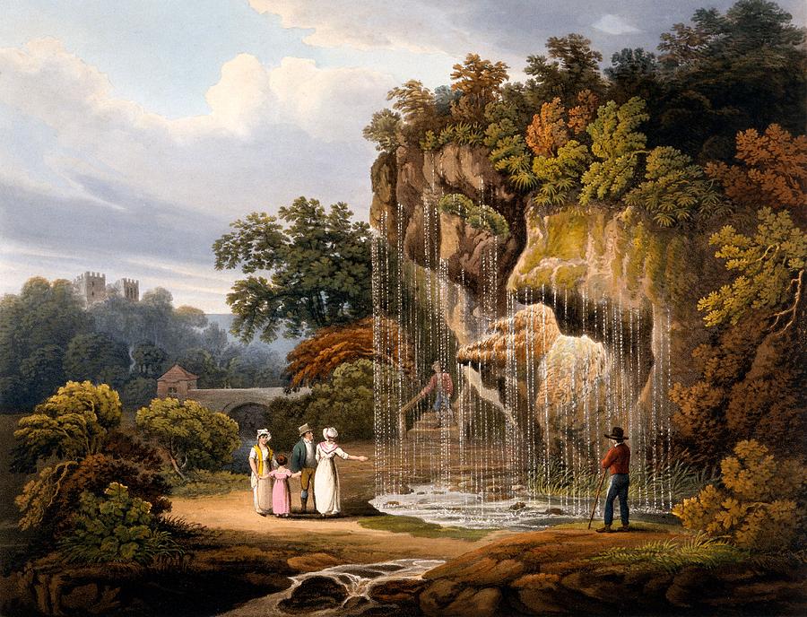 Nature Drawing - Figures By A Waterfall, 1825 by Francis Nicholson