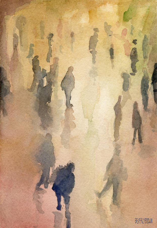 Figures Grand Central Station Watercolor Painting of NYC Painting by Beverly Brown