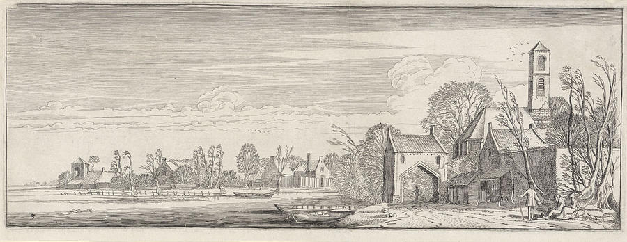 Boat Drawing - Figures In A Village By A Lake, Jan Van De Velde II by Jan Van De Velde (ii)