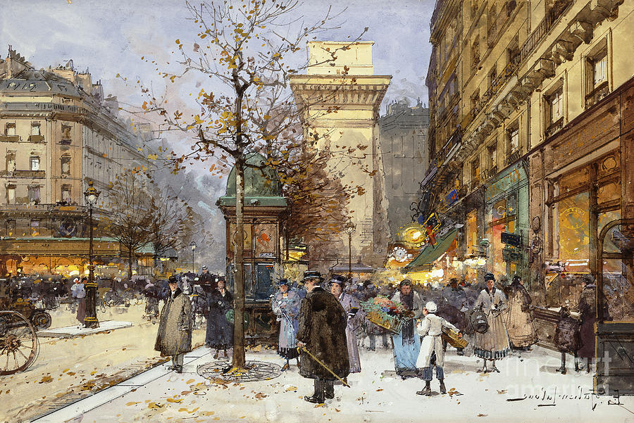 Figures on Le Boulevard St. Denis at Twilight Painting by Eugene Galien-Laloue
