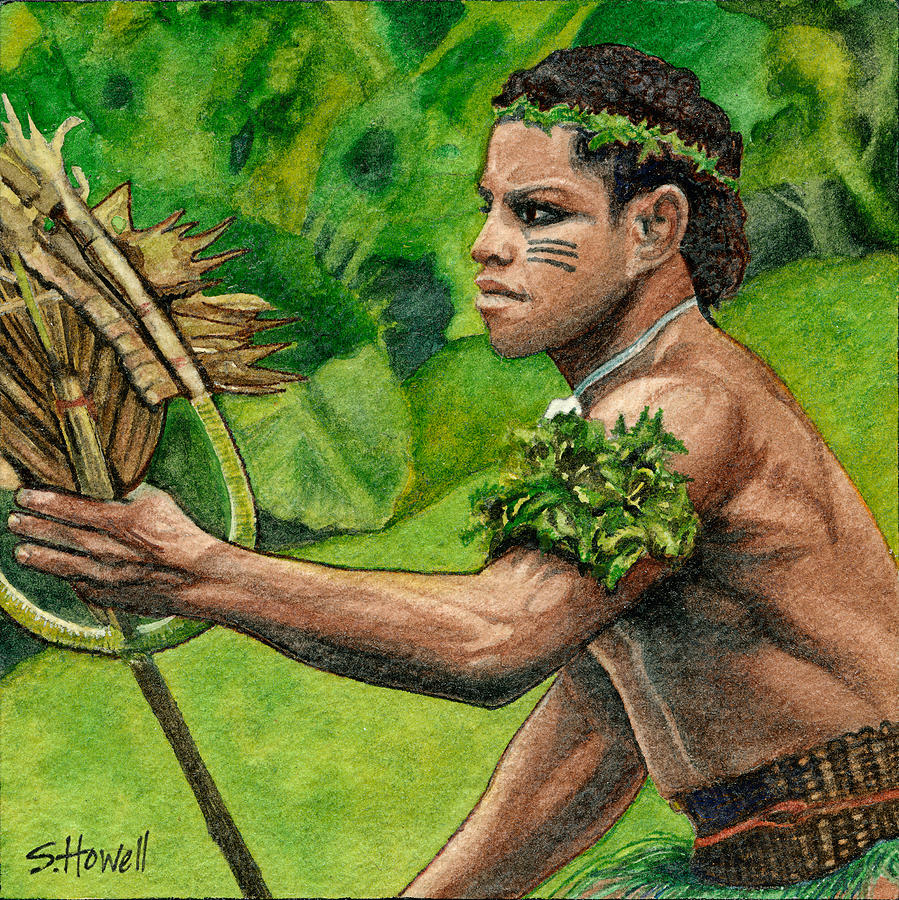 Fijian Warrior Painting by Sandi Howell