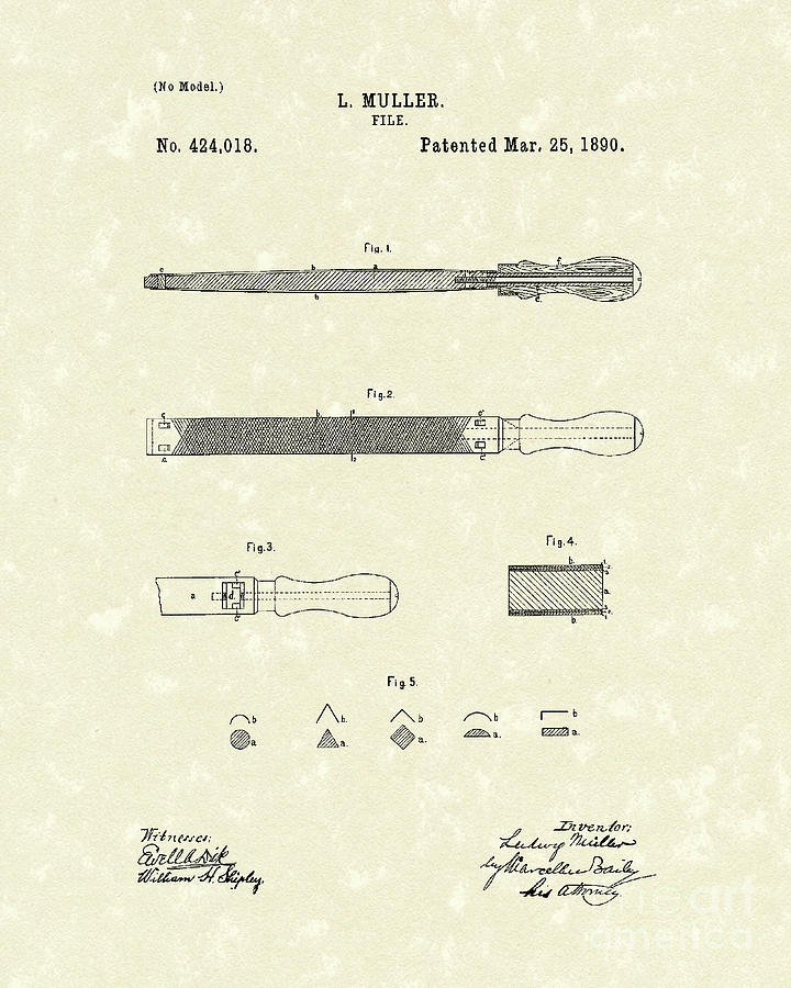 File 1890 Patent Art Drawing by Prior Art Design